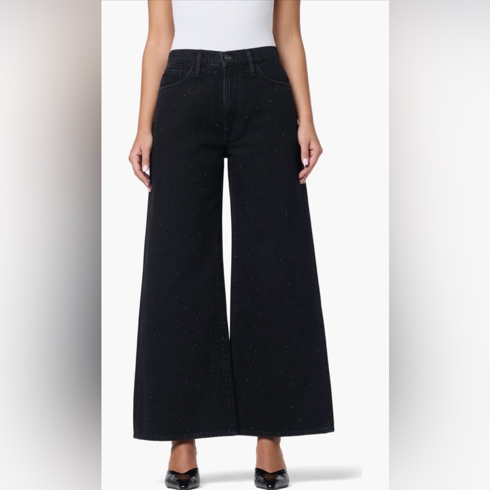 Hudson Jeans Black Wide-Leg Flare Jeans with Subtle Stud Detail
